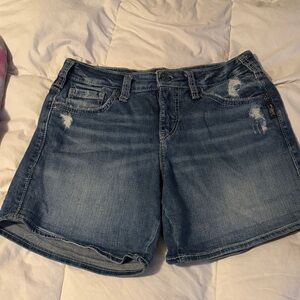 Silver Jeans Distressed Blue Jean Shorts